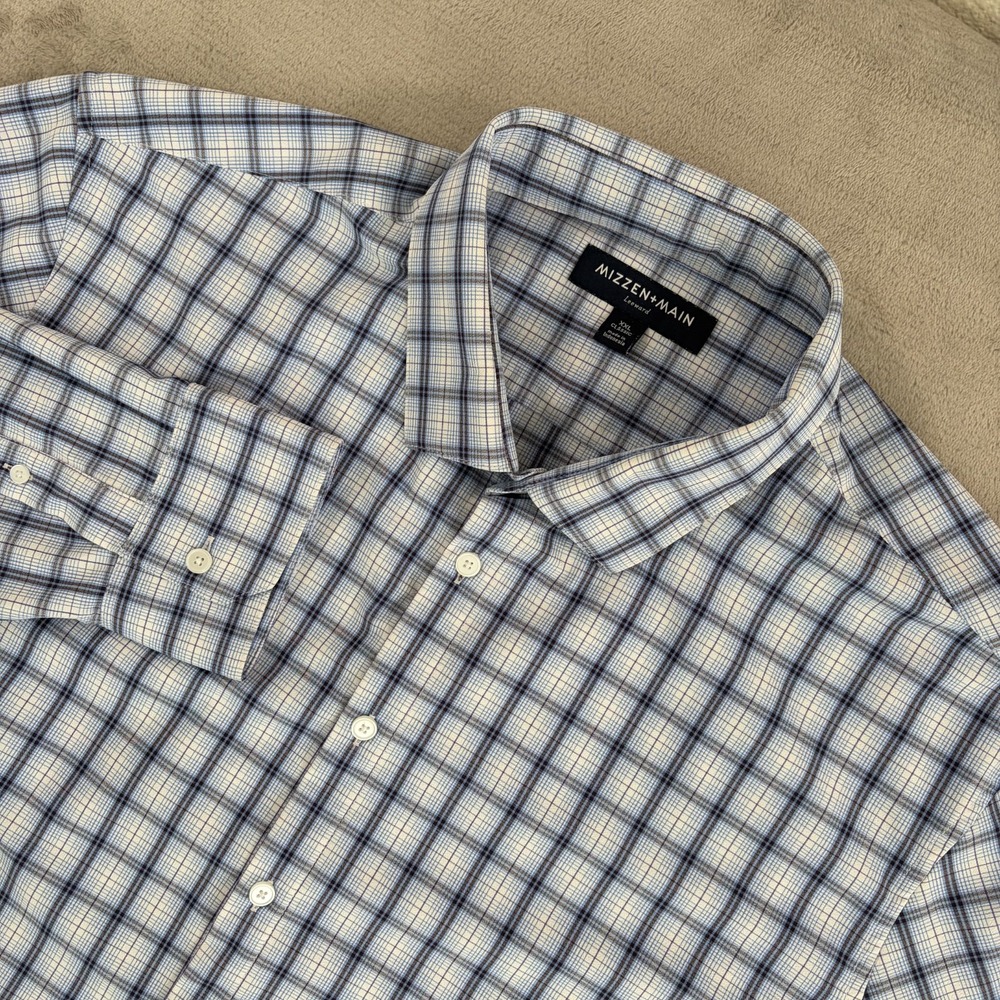 Mizzen + Main Performance Leeward Shirt in White Blue Plaid Men XXL Classic Fit